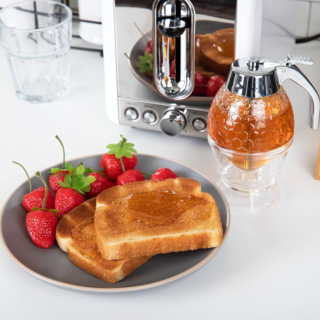 Automatic Honey Dispenser with Stand - Leakproof Honeycomb Jar (Acrylic, BPA-Free)