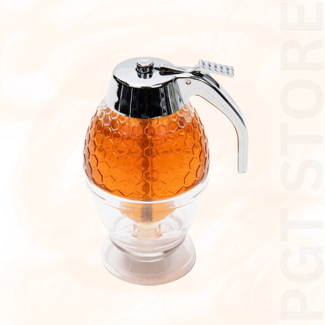 Automatic Honey Dispenser with Stand - Leakproof Honeycomb Jar (Acrylic, BPA-Free)