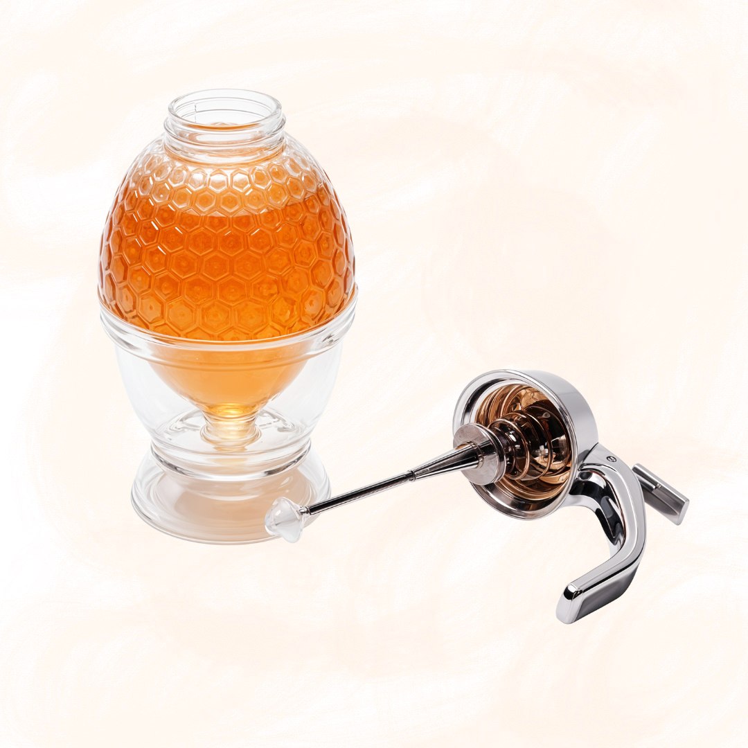 Automatic Honey Dispenser with Stand - Leakproof Honeycomb Jar (Acrylic, BPA-Free)