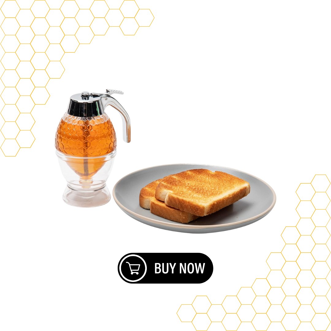 موزع عسل أوتوماتيكي مع حامل - برطمان على شكل قرص العسل مانع للتسرب (أكريليك، خالي من مادة BPA)