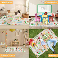 Kid Rug Carpet Playmat for Toy Cars and Train，Play Area Rug with Rubber Backing，Fun Throw Rug，Ideal Gift for Children Baby Bedroom Play Room
