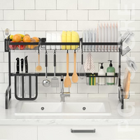 Adjustable Over Sink Dish Rack - Stainless Steel Kitchen Organizer with Utensil Holder