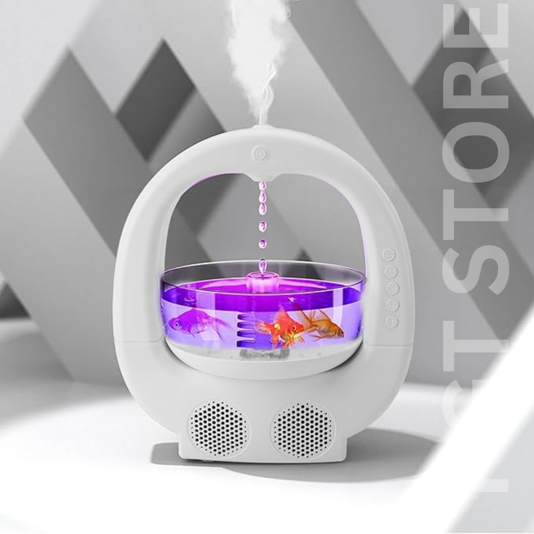 Ultrasonic Cool Mist Humidifier with Dual Speakers, Fish Ambient Light - 700ml Quiet Bedroom Humidifier, Anti-Water Drop Design