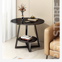 Modern 2-Tier Round Marble End Table with Metal Frame