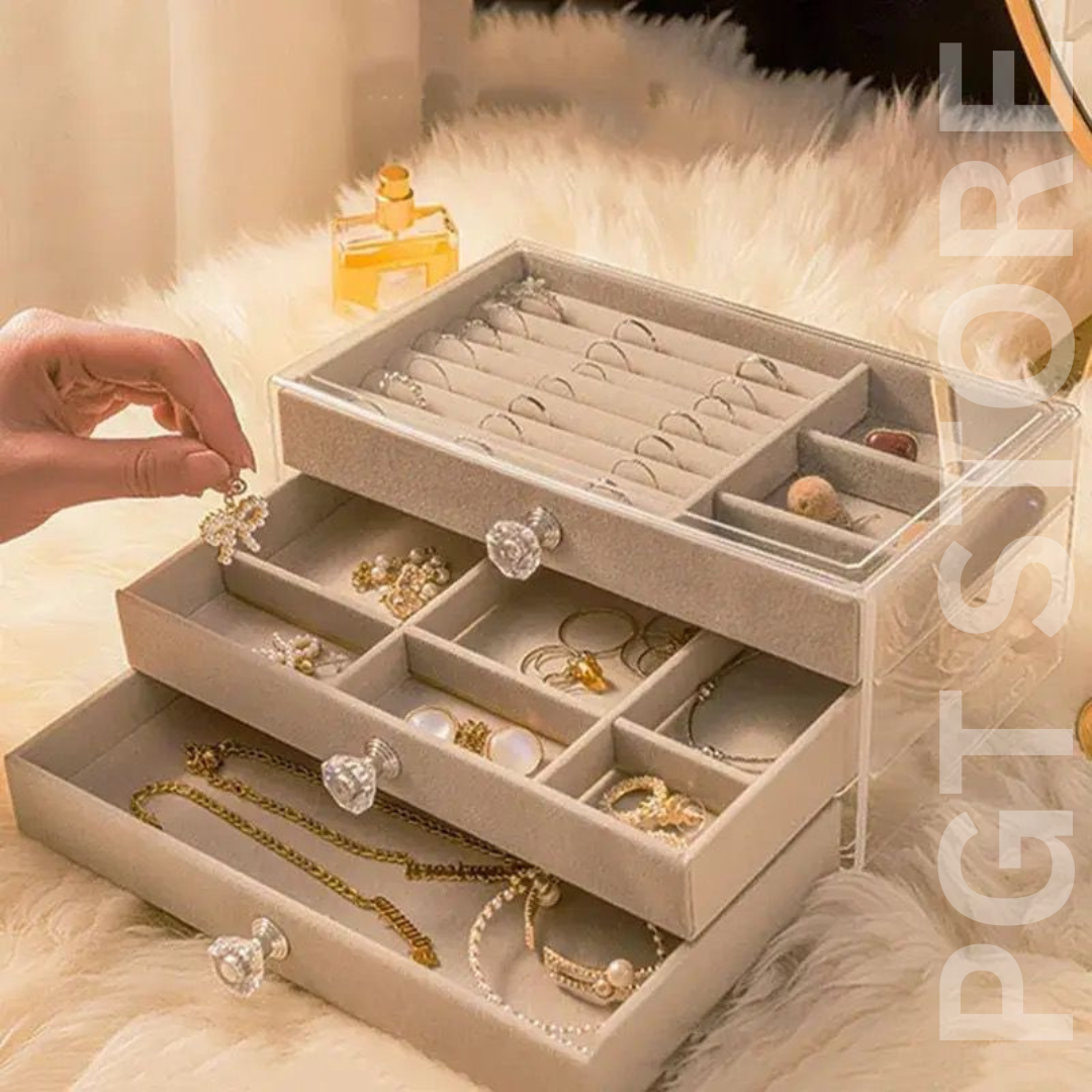 3-Drawer Acrylic Jewelry Organizer with Velvet Lining | Stackable Display Case for Earrings, Necklaces, Rings, & More