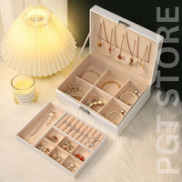 Portable 2-Layer Jewelry Organizer | PU Leather Travel Jewelry Box | Perfect for Earrings, Necklaces, Rings & More