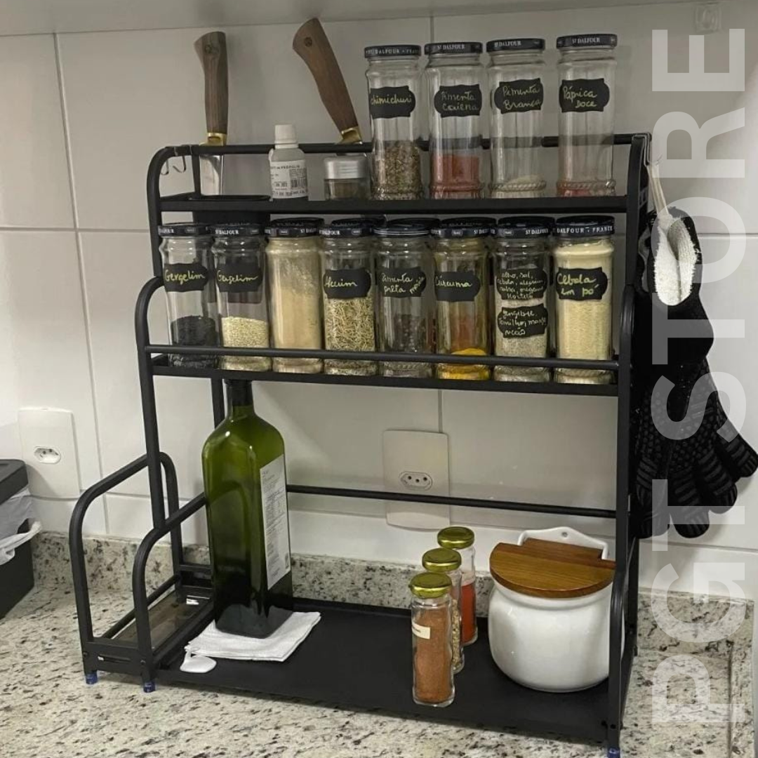 Multi-Tier Stainless Steel Spice Rack with Knife Rack & Chopstick Holder