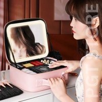 Lighted Makeup Bag with Mirror - Portable Cosmetic Organizer with Adjustable Dividers for Travel