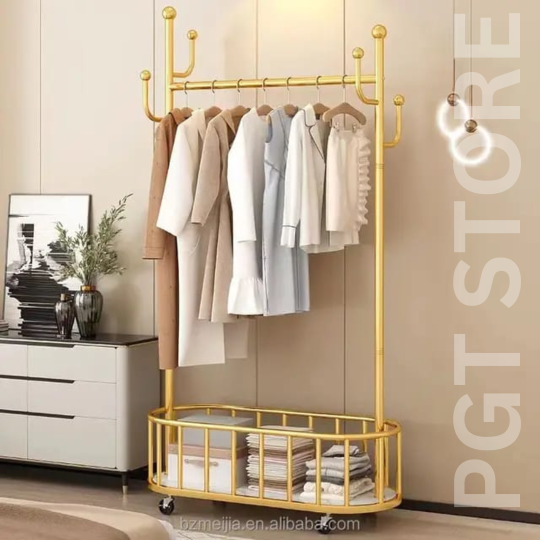 Clothes Rail Rack Coat Rack with Shelves and Hooks Portable