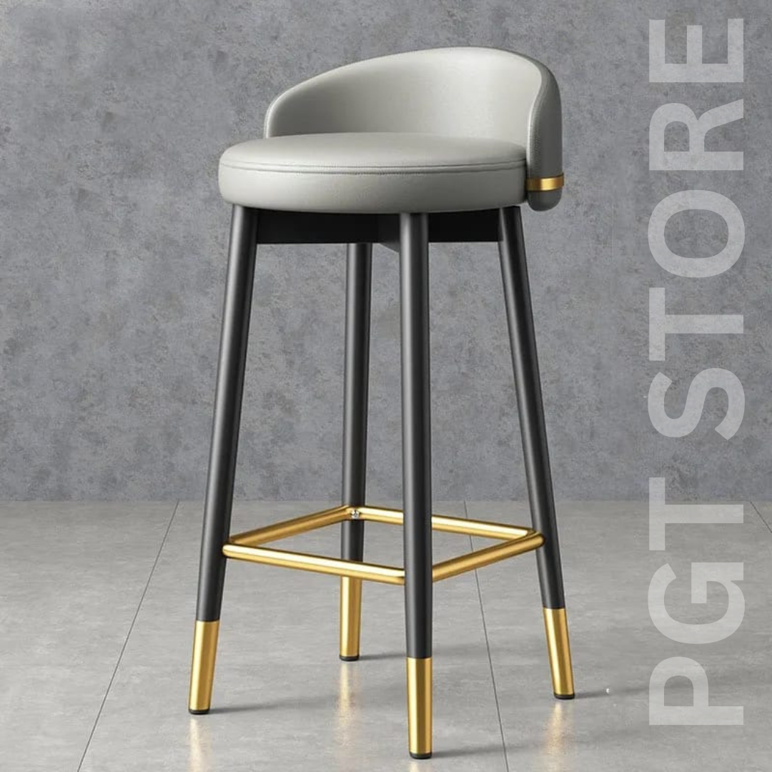 Modern Gold Accent Bar Stool with PU Leather Seat - Kitchen Counter, Dining Height Adjustable