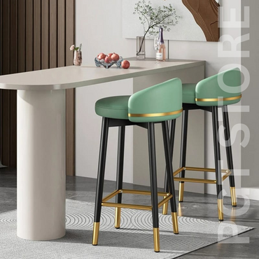 Modern Gold Accent Bar Stool with PU Leather Seat - Kitchen Counter, Dining Height Adjustable