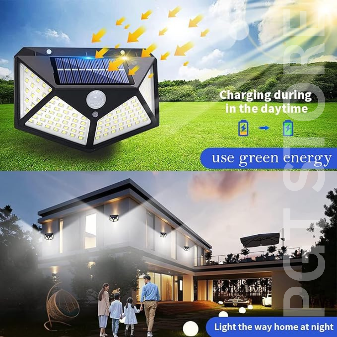 Solar Powered Motion Sensor Outdoor Wall Light - 100 LED, Waterproof