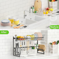 Adjustable Over Sink Dish Rack - Stainless Steel Kitchen Organizer with Utensil Holder