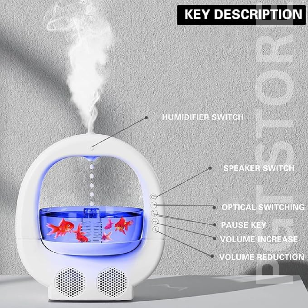 Ultrasonic Cool Mist Humidifier with Dual Speakers, Fish Ambient Light - 700ml Quiet Bedroom Humidifier, Anti-Water Drop Design