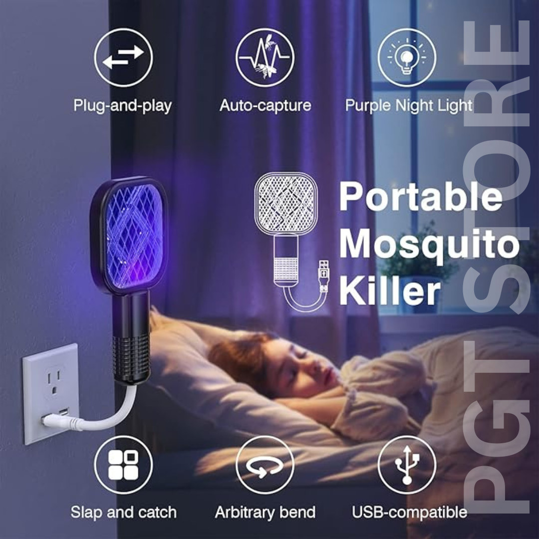 Electric Mosquito Swatter Racket - USB Rechargeable Bug Zapper with LED Light