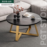 Modern Slate Coffee Table with Metal Frame - Round Accent Table for Living Room, Bedroom, or Office