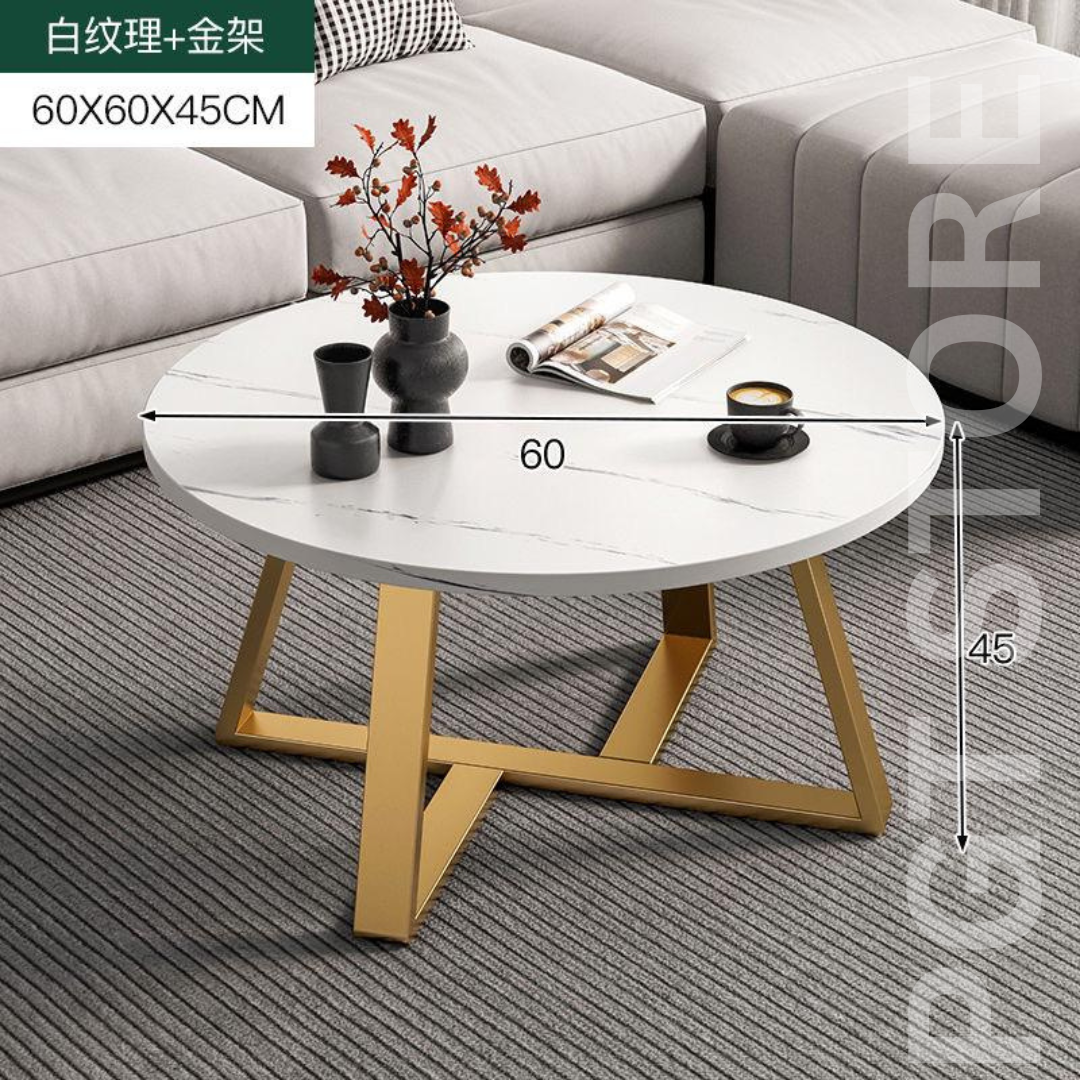 Modern Slate Coffee Table with Metal Frame - Round Accent Table for Living Room, Bedroom, or Office