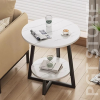 Modern 2-Tier Round Marble End Table with Metal Frame