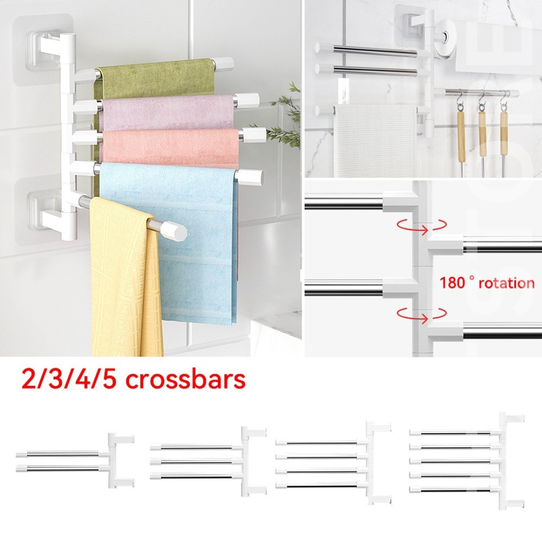 180° Rotating Aluminum Towel Rack - No Drilling, Strong Adhesive