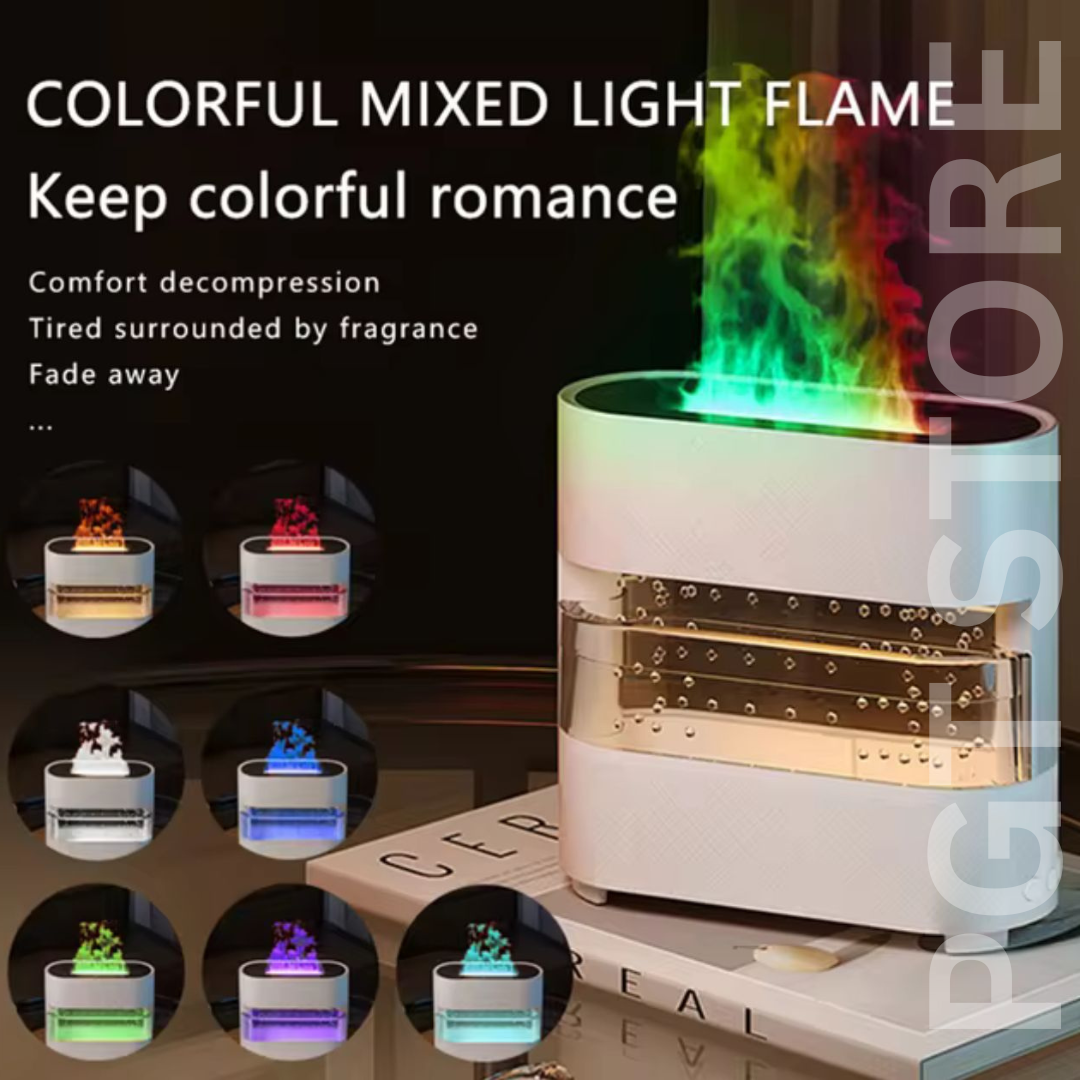 7-Color Flame Diffuser with Raindrop Sounds - Aromatherapy & Humidifier