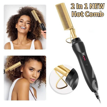 2-in-1 Hot Comb Hair Straightener - Ceramic, Portable, Gentle