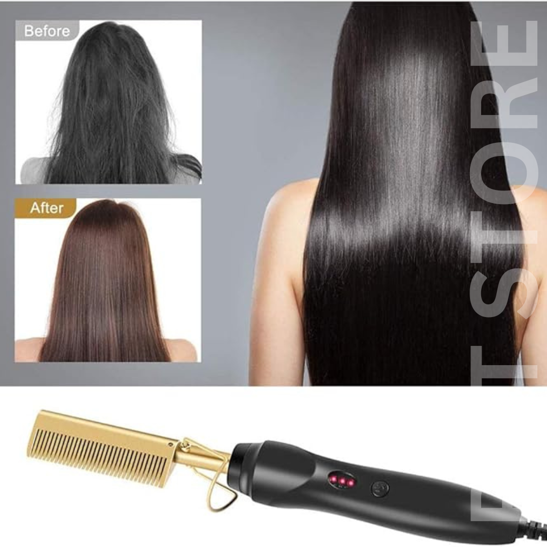 2-in-1 Hot Comb Hair Straightener - Ceramic, Portable, Gentle