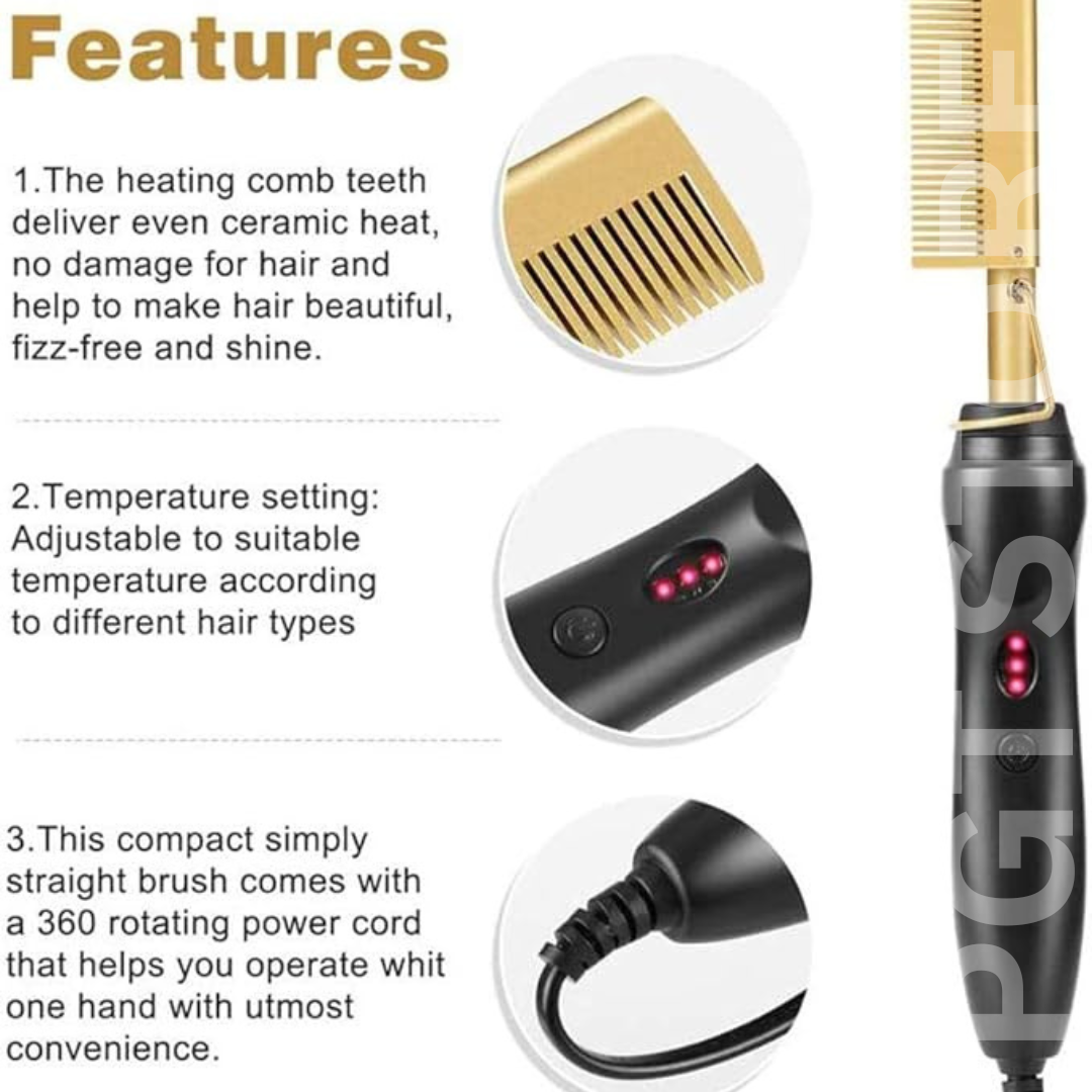 2-in-1 Hot Comb Hair Straightener - Ceramic, Portable, Gentle