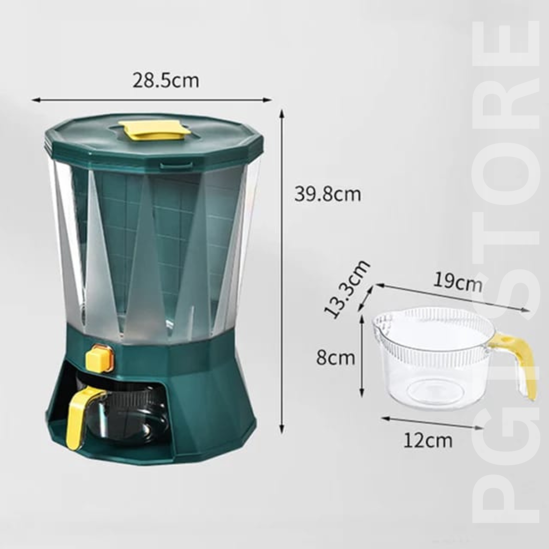 Rotating 4-Grid Grain Dispenser with Easy-Press Button and Measuring Cup