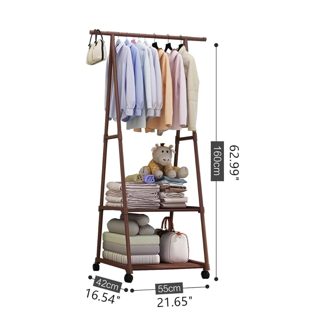 Freestanding Coat Rack with Wheels & Storage Shelf