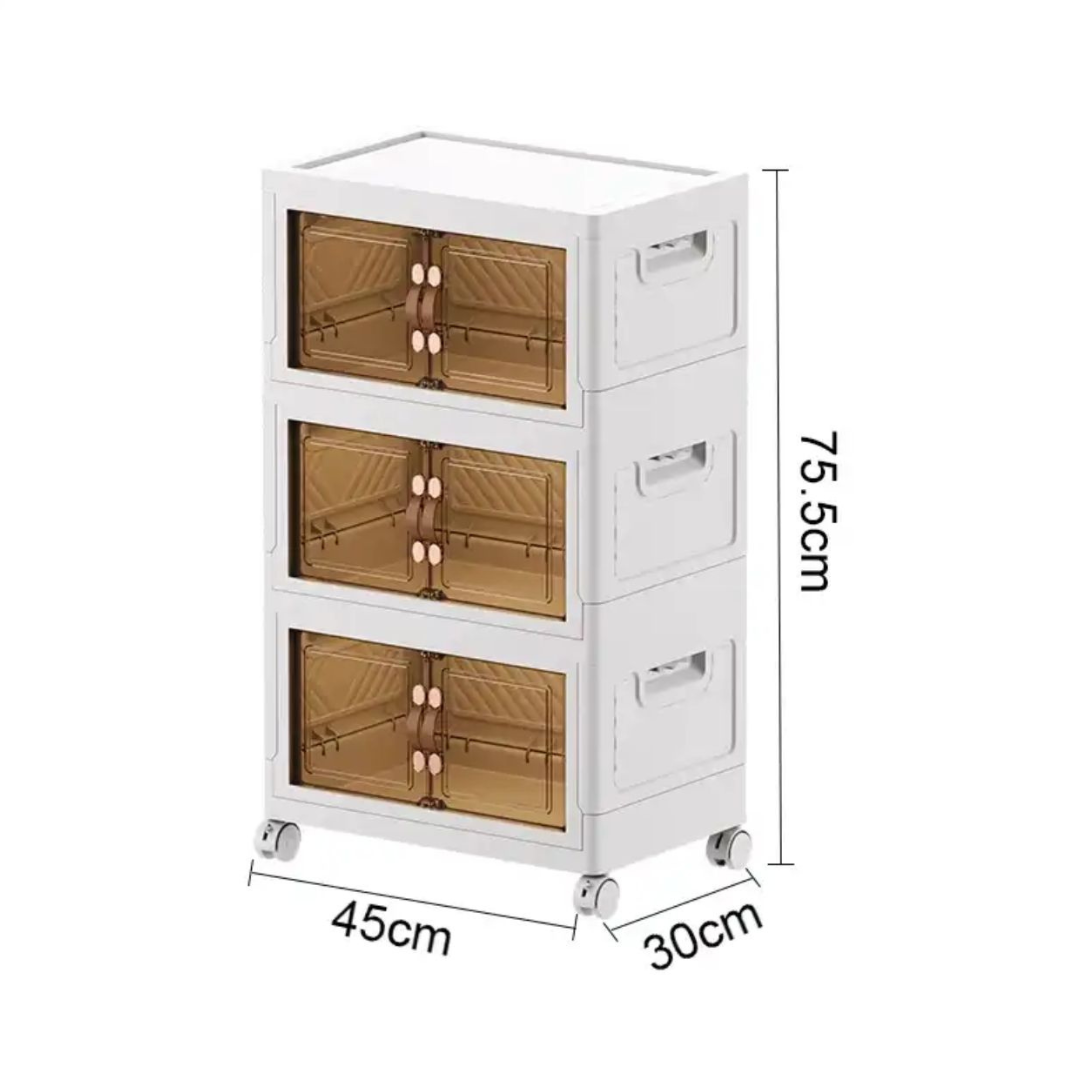 Foldable Waterproof Storage Cabinet with Wheels and Magnetic Door (3 Pack)