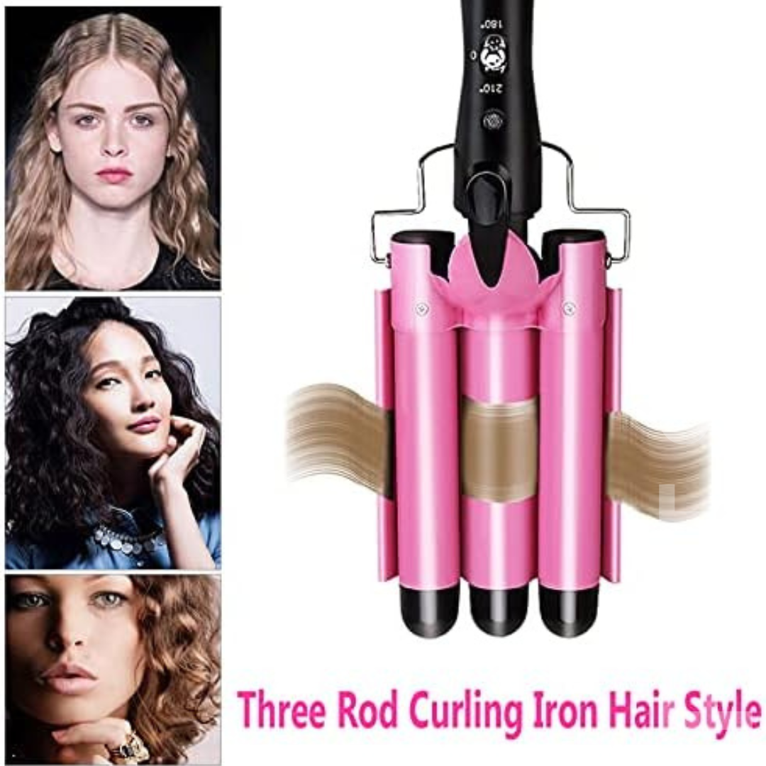 Ceramic Triple Barrel Curling Iron - Professional Hair Waver for Big Waves