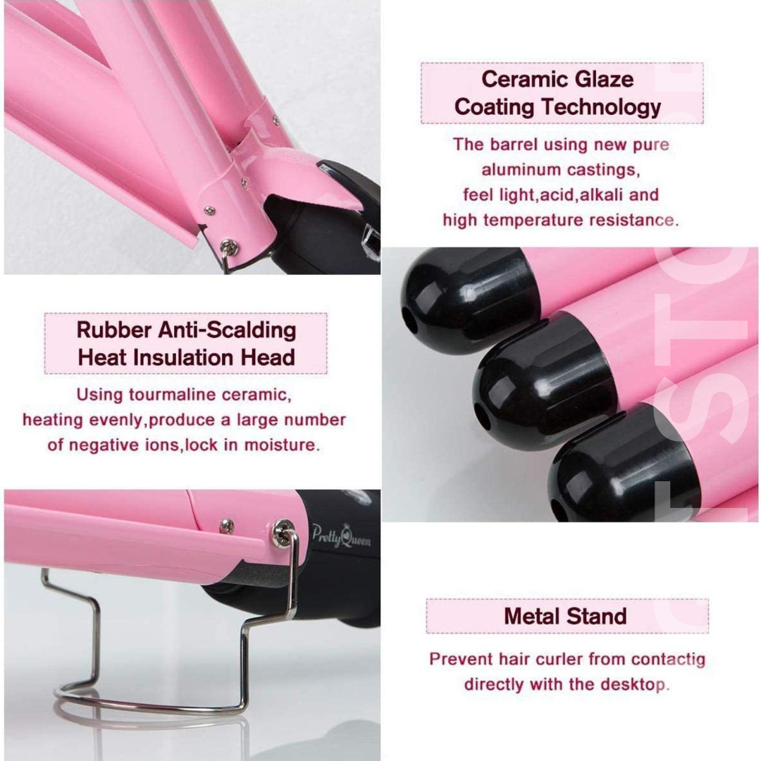 Ceramic Triple Barrel Curling Iron - Professional Hair Waver for Big Waves