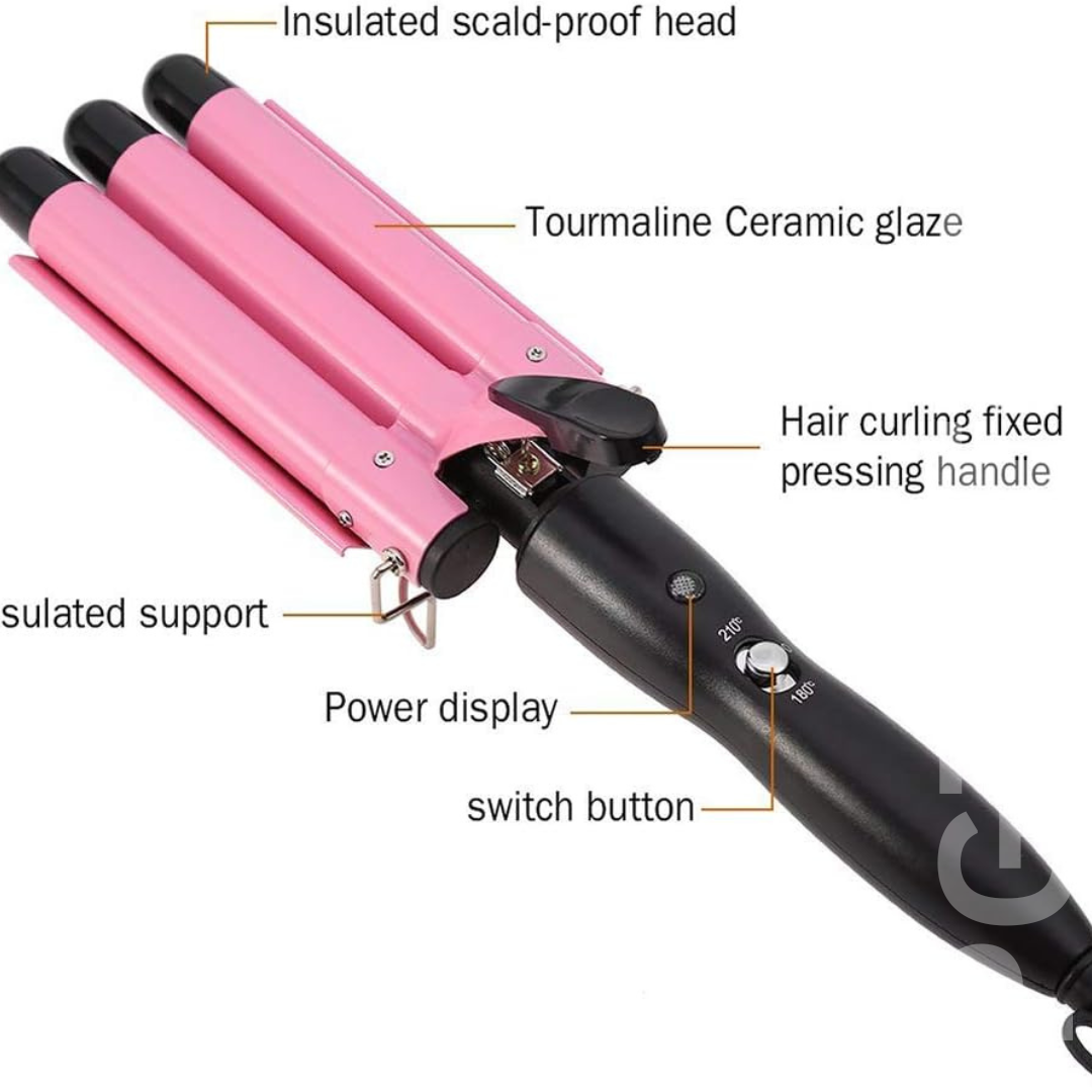 Ceramic Triple Barrel Curling Iron - Professional Hair Waver for Big Waves