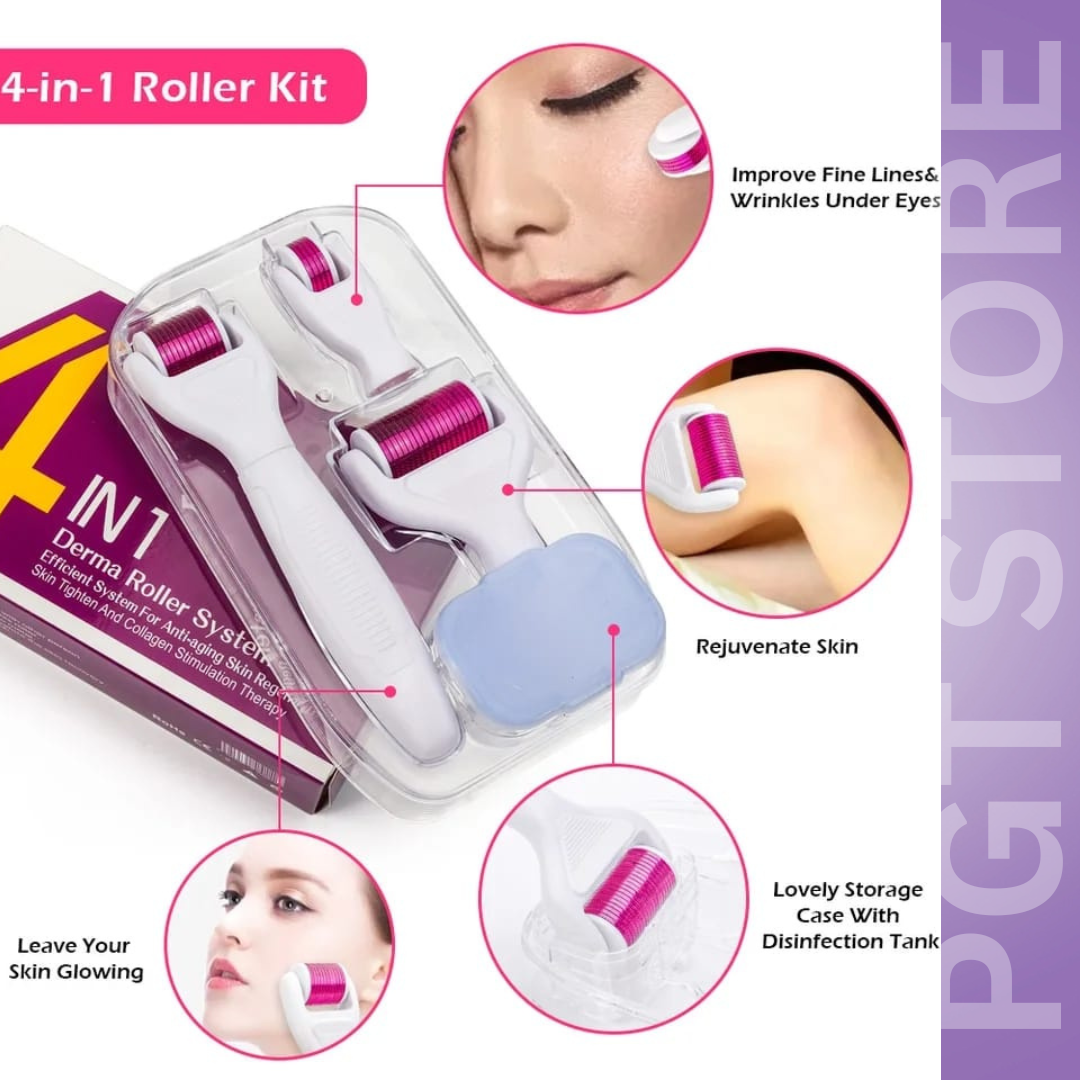 4-in-1 Derma Roller Kit | Microneedling System for Face & Body