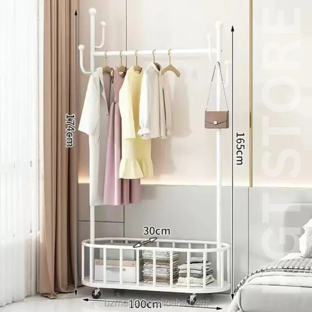 Clothes Rail Rack Coat Rack with Shelves and Hooks Portable