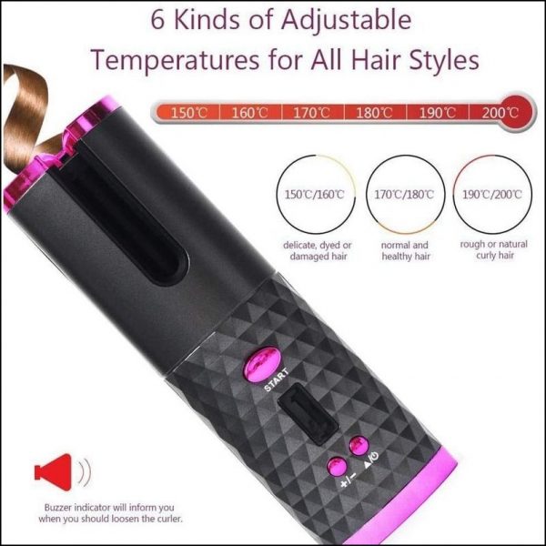 Cordless Hair Curler -USB Automatic Ceramic Rotating Hair Curler – BLACK –  PGT Store
